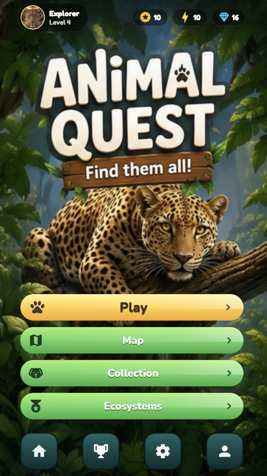 Animal Quest home screen